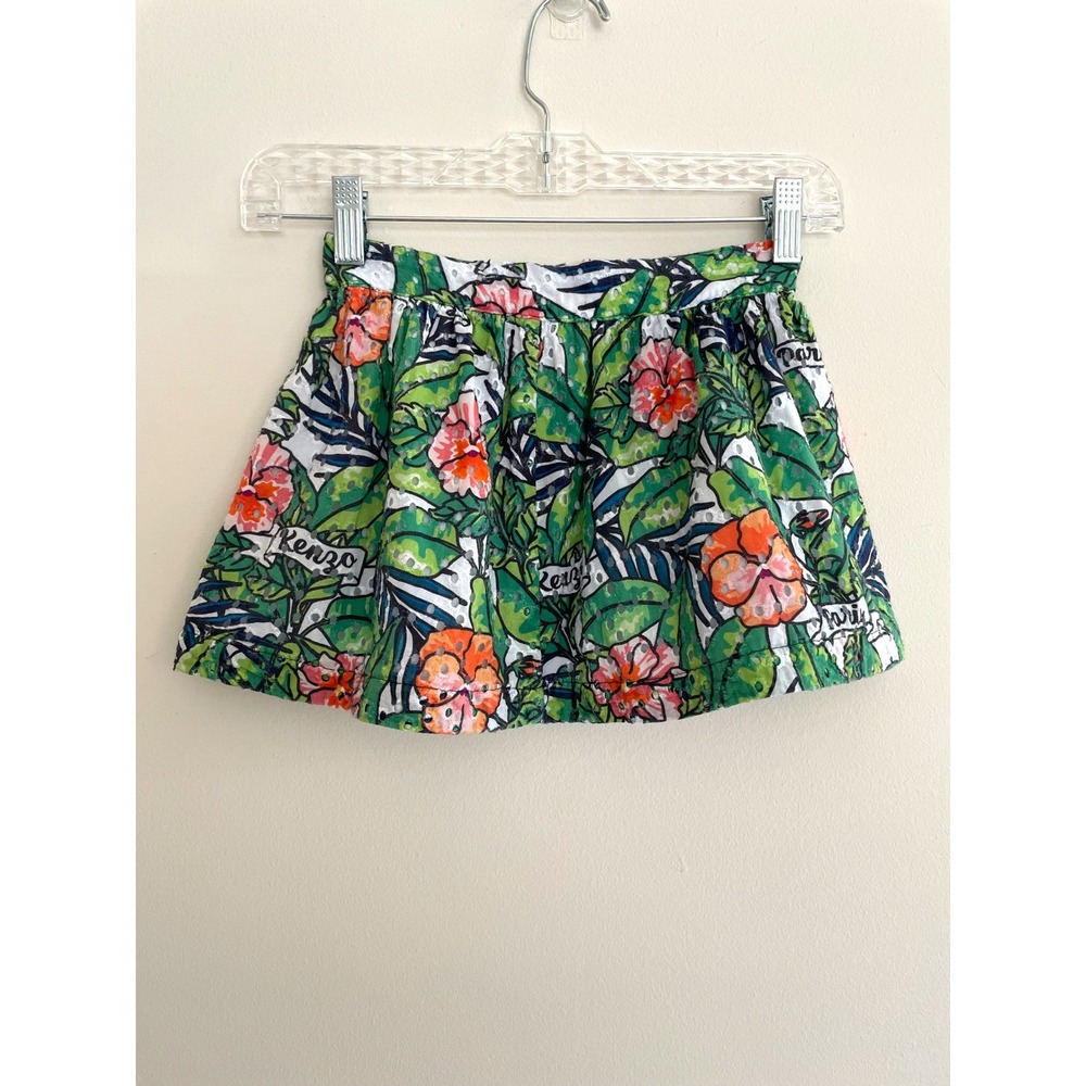 Kenzo Girls Green Floral Eyelet Tropical Skirt Adjustable Waist Size 6A 114